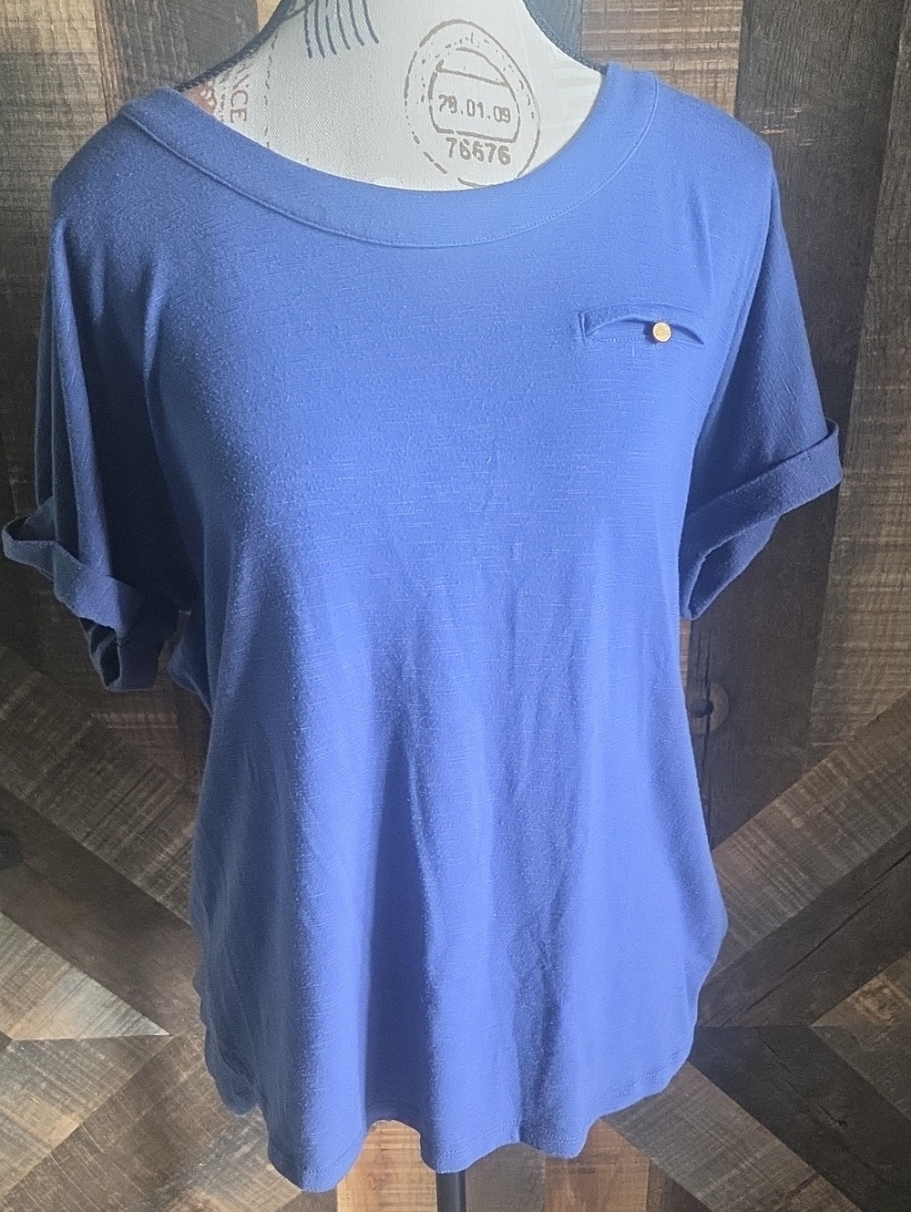 Rafaella Royal Blue Short Sleeve Top with Rolled Cuffs
